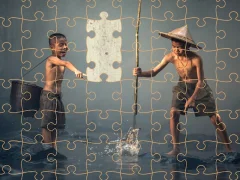 Trò chơi Children Fishing Teamwork Jigsaw trực tuyến