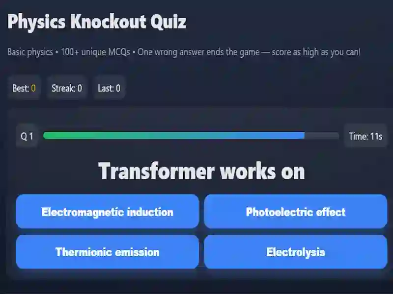Trò chơi Physics knowledge quiz trực tuyến
